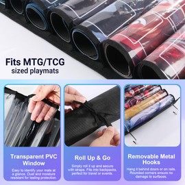 Playmat Tube Storage Bag, Fits 12+1 Playmat Holder, Portable Playmat Storage with Two Hooks, Clear Plastic Slot MTG Playmat Holder, Play Mat Tube for Card Game Accessories with TCG/MTG