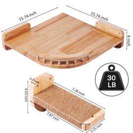 Coolex Cat Wall Shelves, Corner Cat Shelf with 3 Cat Wall Steps, Cat Shelves for Wall Large Cats Set, Cat Wall Bed with Plush Covered, Wall Mounted Cat Climbing Shelf for Indoor Cats (RubberWood)