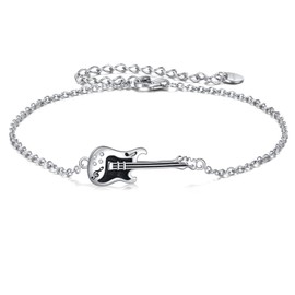 YFN Guitar Bracelet Sterling Silver Music Jewelry Punk Rock Gifts for Women Men Girls Boys Guitar Lover