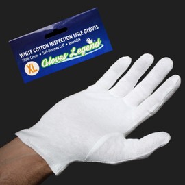Size Extra Large - 6 Pairs (12 Gloves) Gloves Legend White Coin Jewelry Silver Inspection Cotton Lisle Gloves - Premium Weight