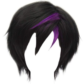 MSHUI Anime Movie Cosplay Wig Short Black Purple Hair