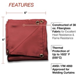 Lincoln Electric K3253-1 Heavy Duty Welding Blanket, 6' x 6', 1022°F Temperature Rating, 38 oz. Fiberglass Fabric, Pink
