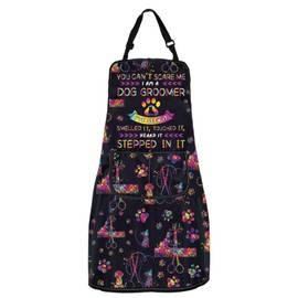 MYSOMY Dog Groomer Apron with Pockets Dog Hairdresser Gifts Dog Grooming Apron Dog Groomer Smock Pet Groomer Gift (STEPPED Apron)