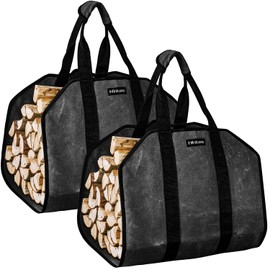 Infinicare Firewood Carrier with Handles - 2pcs Heavy Duty Canvas Firewood Bag with Handles | Durable Wood Carrier for Firewood | Suitable for Indoor Fireplace and Outdoor Camping - Black, FC2205