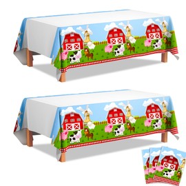 Farm Birthday Decoration Tablecloth, 3-Piece Farm Party Tablecloth & Farm Animal Birthday Party Tablecloth & Table Cloth Farm Children's Birthday for Farm Barn Theme