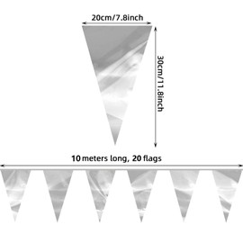 32.8FT Silver Glitter Triangle Pennant Banner Flag Metallic Bunting Fabric Garland for Christmas Graduation Wedding Engagement Anniversary Bachelorette Birthday Bridal Shower Valentine's Party Decor