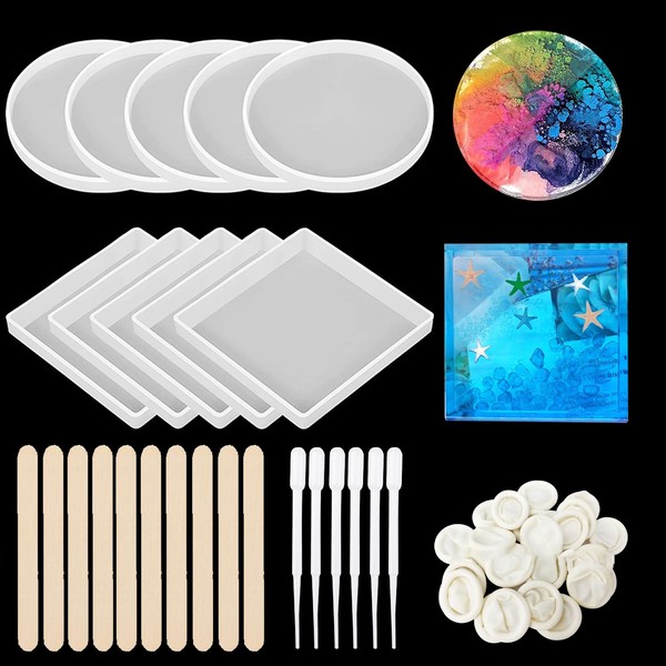 SWoob Resin Coaster Mould 10pcs Coaster Mould for Resin Square