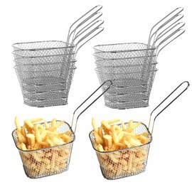 10Pcs Mini Square Fry Baskets, Stainless Steel Fryer Basket with Long Handle French Fries Basket for Kitchen Restaurant Party Barbecue, 4.1×3.3×2.5inch.