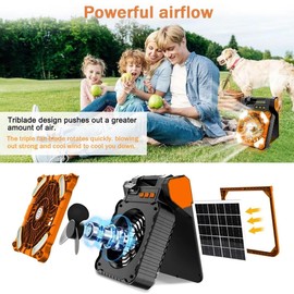 YUEMIDAMY Solar Powered Fan for Camping ，Camping Fan with Light - 10400mAh Rechargeable Battery Fan Ventilator for Tents Home & Outdoor Activities