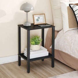 HOOBRO End Tables Set of 2, Side Table with 2-Tier Storage Shelves, Tall Nightstand with Faux Rattan Decoration, Sofa Table for Small Space, Living Room, Bedroom, Black BK91BZP201