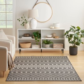 Nourison Positano Indoor/Outdoor Charcoal 5' x 7' Area Rug, Easy Cleaning, Non Shedding, Bed Room, Living Room, Dining Room, Deck, Backyard, Patio (5x7)