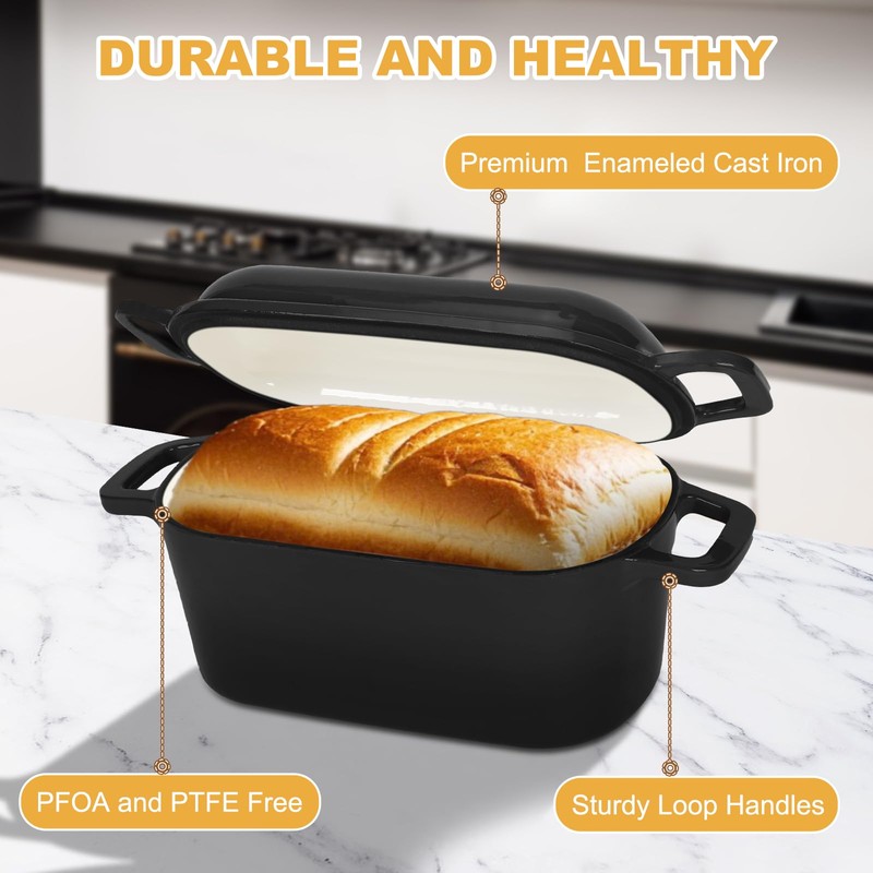 Oval Enameled Dutch Oven for Bread Baking - 3.6QT Cast