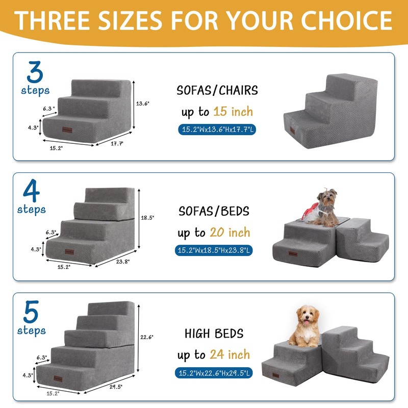 Dog Stairs for Small Dogs & Cats, 3-Step Non-Slip Pet