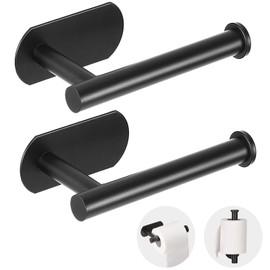 Sotuai 2-Piece Toilet Paper Holder - Self Adhesive Toilet Paper Holder Wall Mount for Bathroom, No Drilling, SUS 304 Stainless Steel Command Strip Toilet Paper Roll Holder Stick On Wall - Matte Black