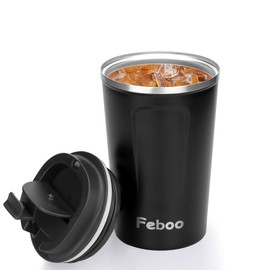 Feboo Tumbler 13.8 fl oz (380 ml) / 510 ml Stainless Steel Coffee Cup | 6-8 Hours Hot & Cold | Tumbler with Lid & Leak Proof Design | Perfect for Office, Car, and Everyday Use (Black, 380ML)