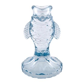 47th & Main Candle Holder for Taper Candle Fish-Shaped Glass Candlestick Candleholder, 3" Dia x 5" H, Blue