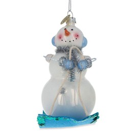 BestPysanky Snowman on a Sled Glass Christmas Ornament