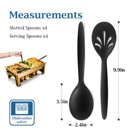 Raypard 8 Pack 10" Large Reusable Plastic Wheat Straw Serving Spoon Set, 4 Serving Spoons & 4 Slotted Spoons, Kitchen Mixing Serving Spoon for Buffet Chafing Dish Catering (Black)