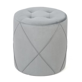 Joveco Modern Round Ottoman, Velvet Upholstered Tufted Vanity Stool with Soft Padded Seat, Side Table Footrest Stool for Living Room Bedroom Home Office,Grey