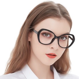 MARE AZZURO Oversized Reading Glasses +6.0 Women Large Cat Eye Readers 1.00 1.25 1.50 1.75 2.00 2.25 2.50 2.75 3.00 3.50 4.00 5.00 6.00 (Black, 6.0)