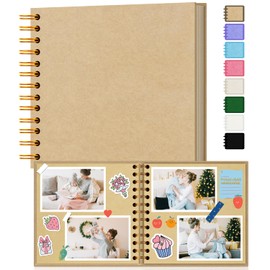 EJBLFE DIY Scrapbook Album, Hardcover Kraft 8x8 inch 40 Pages Scrap Book Photo Album with Metallic Pen for Family Memory Book, Wedding Anniversary, Tickets Etc