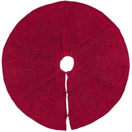 LimBridge Christmas Tree Skirt, 48 inches Diamond Knit Knitted Thick Rustic Xmas Holiday Decoration, Burgundy