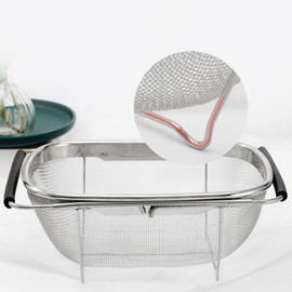 Stainless Steel Colander Strainer, Collapsible Colander with Expandable Rubber Handles, Rectangular Sieve Fine Mesh Kitchen Strainers (SIZE:L)