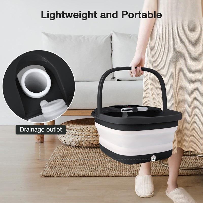HOSPAN Collapsible Foot Spa with Heat, Bubble, Red Light, and