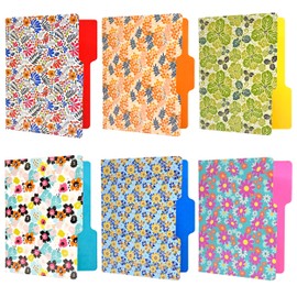 WOT I Decorative File Folders 12Packs, Cute File folders with 6 Cute Floral Design and 6 Solid Vibrant Colors, Two-Tone File Folders Letter Size, 1/3-Cut Tabs, 300gsm, File Folders Colored