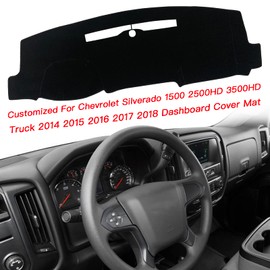 KEEGTBOX Dash Mat Cover Custom for 2014-2018 GMC Sierra Chevy Silverado 1500 Compatible with 2015-2018 GMC Sierra Pickup Chevy Silverado 2500HD 3500HD Accessories (Silverado Embroidery Black Rim)