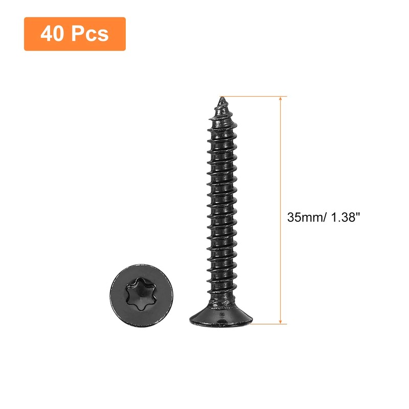 Sourcing Map 40Pcs Black Flat Head Torx Screws, M5 x