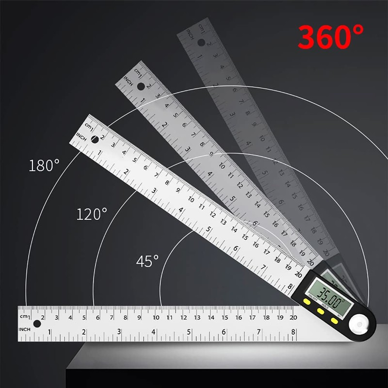 VOANZO 8 inch/200mm Stainless Steel Ruler Protractor Angle Measurement Tool