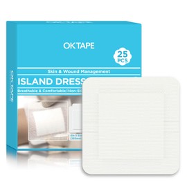 OK TAPE Island Dressing, Non-Woven Wound Dressing with Absorbent Pad, Gauze Sterile, Soft and Breathable First Aid Kit,15 X 15 CM, 25 PCS