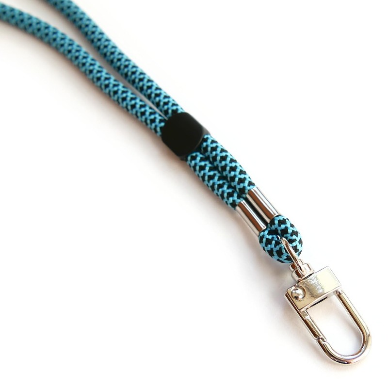 trage.band® Long Adjustable Lanyard Neck Strap with Carabiner Hook, Black/Blue