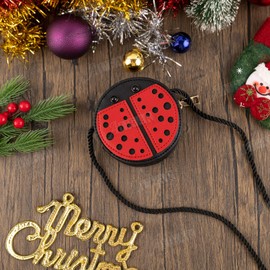 AUEAR, Cute Ladybug Purse Mini Pu Leather Cross Body Bag Wallet Pouch for Women and Female, Black Red