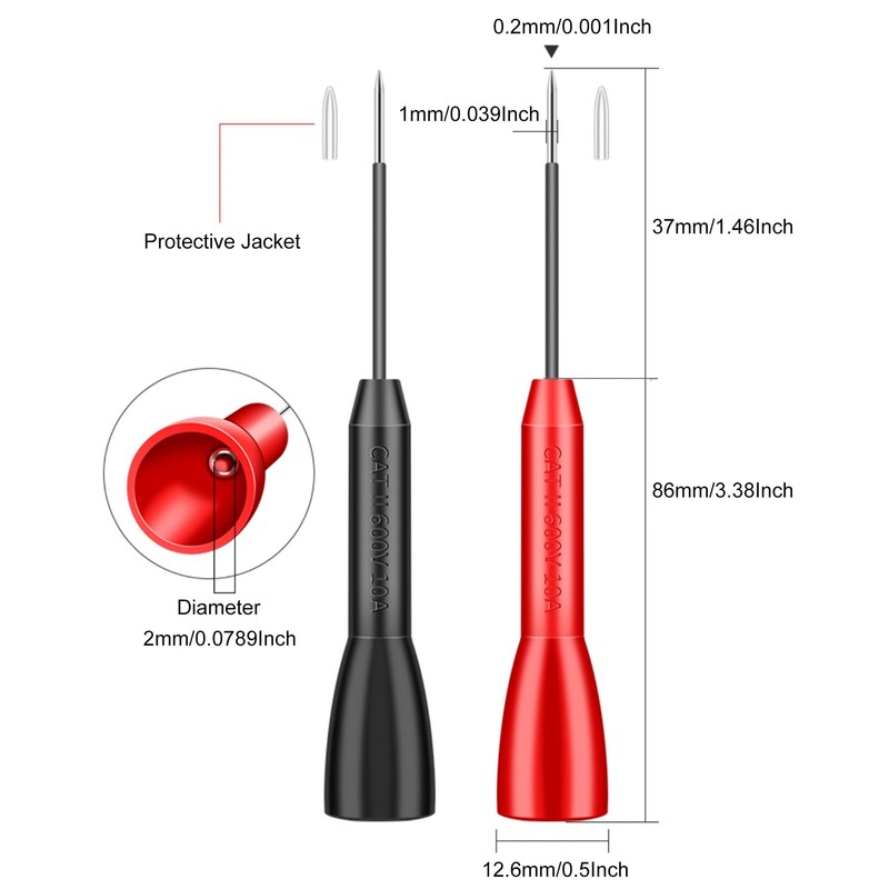 4 Pack 2mm Extended Needle Test Probes, 600V/10A Non-Destructive Multimeter