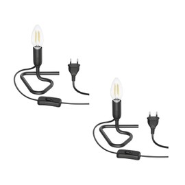 ledscom.de TRIN Table Lamp with Plug and Switch + E14 LED Lamp 452 lm Warm White Pack of 2 Black