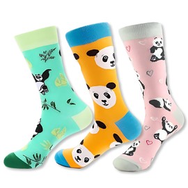 Peysaitr 3 Pairs Colorful Fun Dress Socks, Funky Bamboo Socks, Panda Socks, Animal Themed Cute Patterns