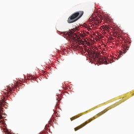 75Feet Christmas Tinsel Garland Metallic Holiday Tinsel Garland Twist Tinsel Thin Glitter Tinsel Ribbon Garland Decoration for Christmas Tree Wedding Birthday Party Decorations Supplies (Red)