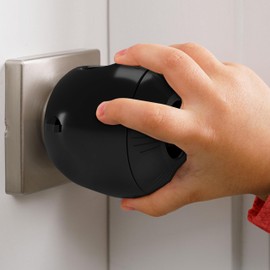 Child Safety Door Knob Cover (4 Pack) Hard-to-Remove Dual-Lock Door Handle Covers for Kids - Reusable Baby Proof Door Knob Locks - Installs Easily, No Tools Needed (Black)