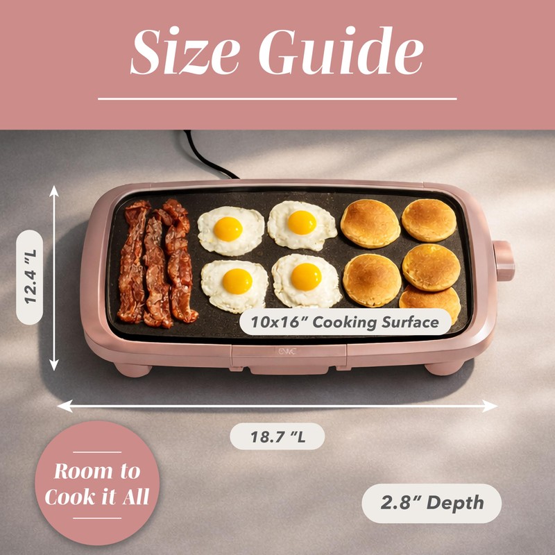 COOK WITH COLOR Electric Griddle 1200W, Nonstick Surface for Pancakes,