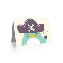 Angry Penguin Pirate Hook Cartoon Cute Birthday Art Sealed Greeting Card Plus Envelope Blank inside