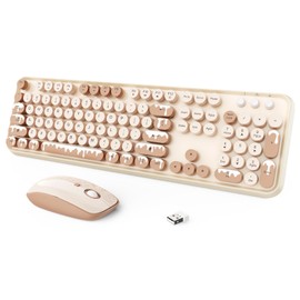 Wireless Keyboard and Mouse Combo, 2.4 GHz Full-Sized Typewriter Keyboard and Mouse Wireless with Round Keycaps for Windows, Computer, Desktop, PC, Laptop, Ice Cream