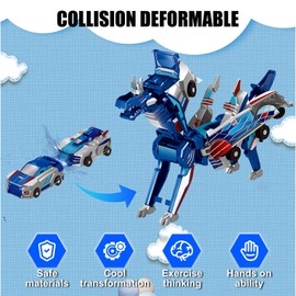 Gkiozu Transforming Dinosaur Toys, 2 in 1 Magnetic Cars Collision Transform into Dino Toys, for Boys Girls Toy Age 2-12, Christmas Birthday Gift(Blue Dragon)