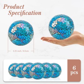 Folmywy 6 Pcs Decorative Ball Set 3.35 Inch/ 8.5cm Mosaic Glass Orbs Centerpiece Balls Blue Sphere Decor Mirror Glass Solid Orb for Christmas Wedding Table Bowls