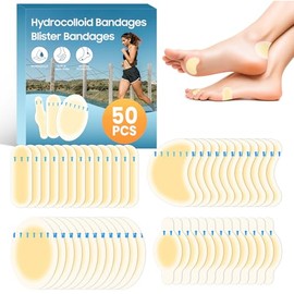 50Pcs Hydrocolloid Blister Plasters, Blister Plasters for Feet, Waterproof Heel & Toe Pads with Cushion Protection, 4 Shape Variety Pack for Blister Prevention