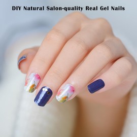 22pcs Nail Strips UV Free Nail Stickers Long Lasting Gel Nail Polish Strips Gloss Nail Wraps with 2 Prep Pad, 1 Nail File (Floral Fragrance T047)