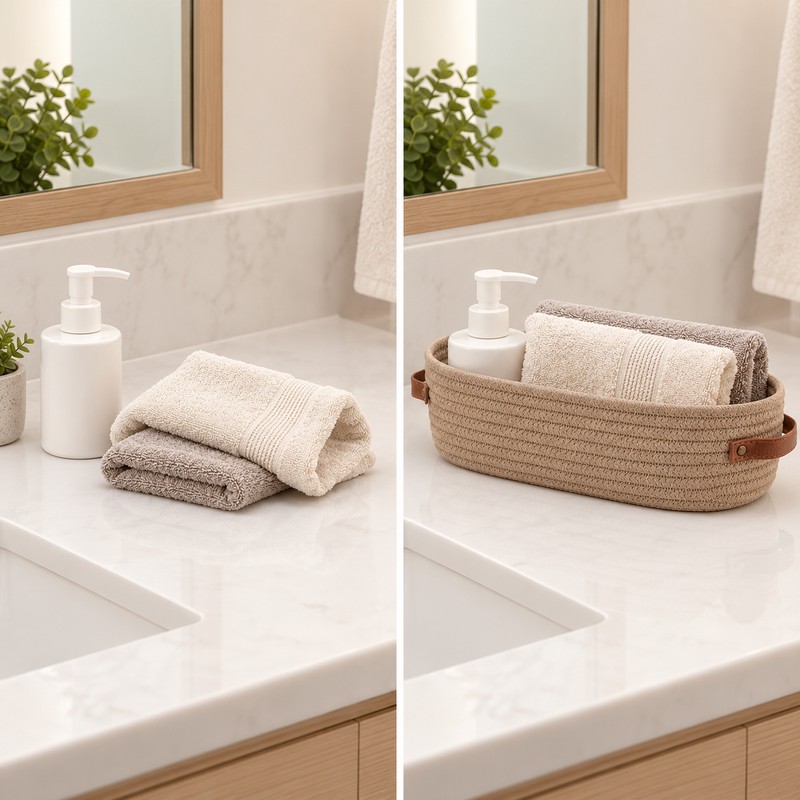 Oval Woven Fabric Storage Basket in White – Multifunctional Bathroom