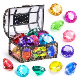 DISHIO Diving Gem Pool Toy 10PCS DISHIO Big Colorful Diamond Diving Toy with Treasure Box Chest Pirate Pool Toys for Kids Toddlers Underwater Sinking Dive Gemstone for Swimming Bath Birthday Party Decoration