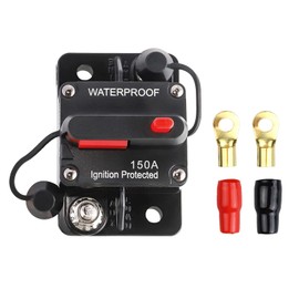 FrogBro 150A Car Circuit Breaker with Manual Reset 12V-24V DC Waterproof Car Audio Inline Circuit Breaker Fuse Holder Inverter for Motor Car Marine Boat Solar power with 2x4awg ring terminals attached